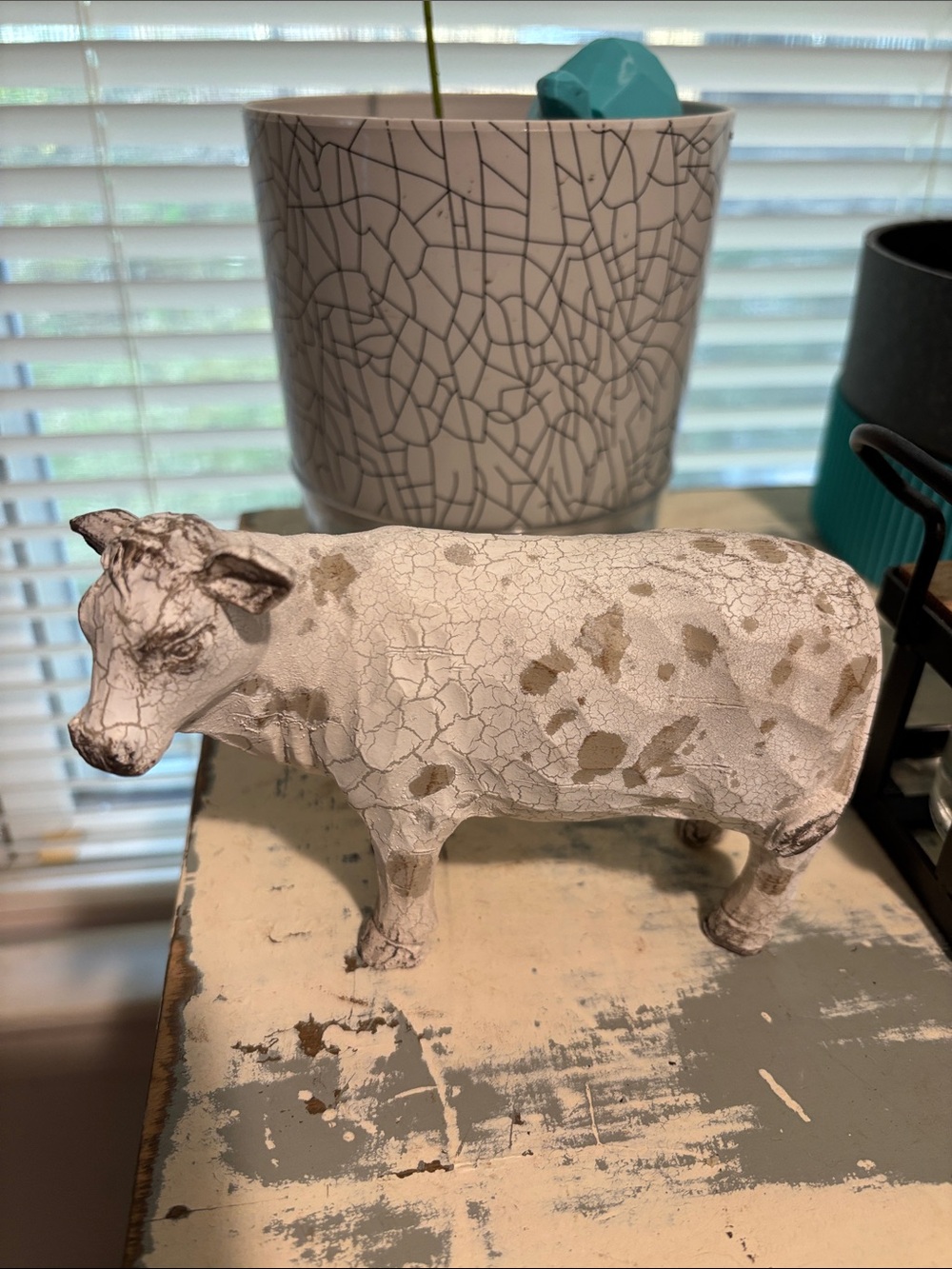 Home Interiors White and Gold Crackle Cow Sculpture